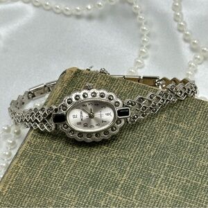Vintage Silver Marcasite Oval Dial Watch